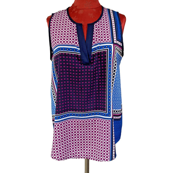 41 Hawthorn Sleeveless Top Blouse Size M Multicolor Geometric Blue Pink Purple - Picture 1 of 7